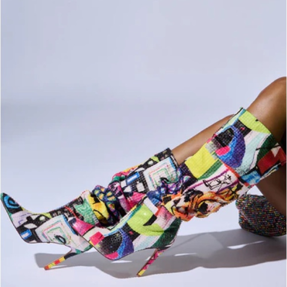 AZALEA WANG Graphics Multicolored Knee High Stiletto Boot - Picture 4 of 4